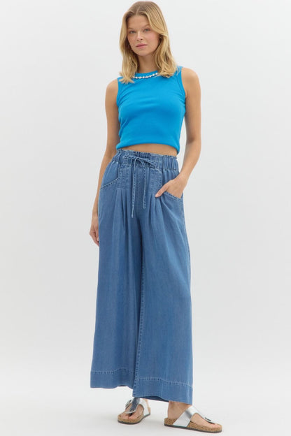 Pintuck Wide Leg Pants