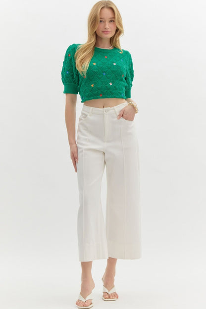 Mid Rise Wide Leg Ankle Pants