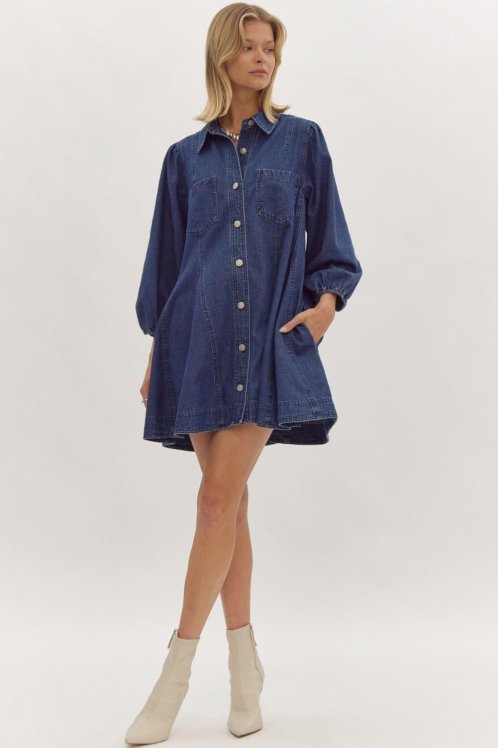 Denim Collared Button Up Dress