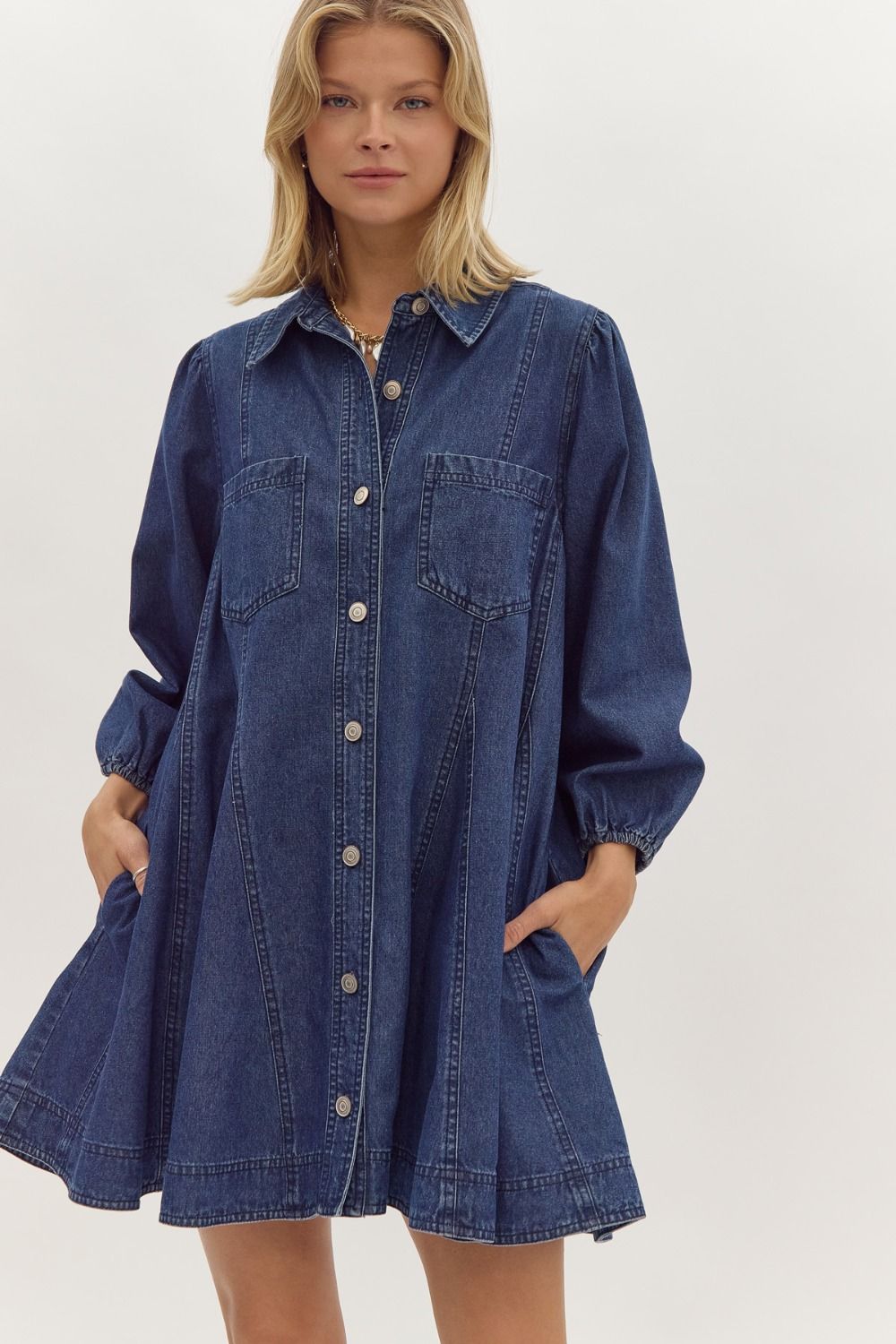 Denim Collared Button Up Dress