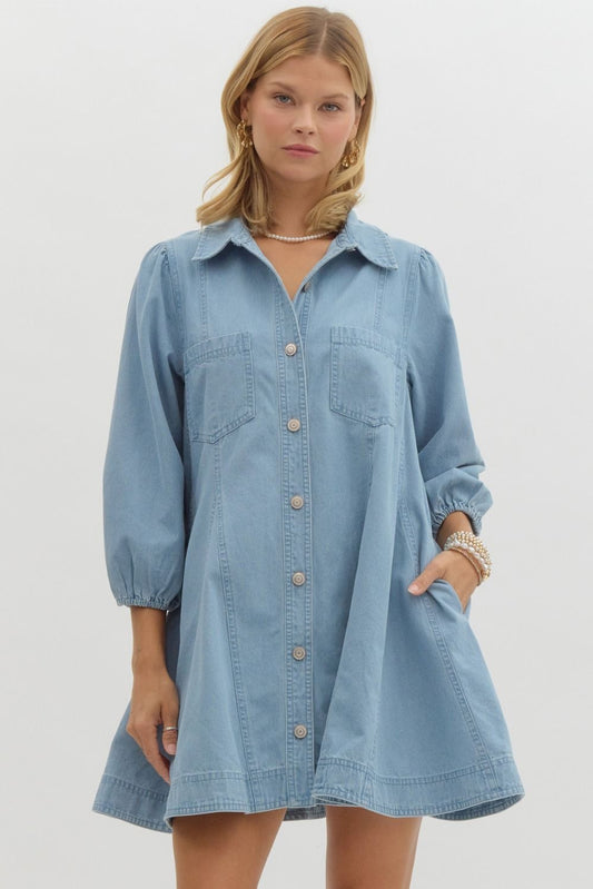 Denim Collared Button Up Dress