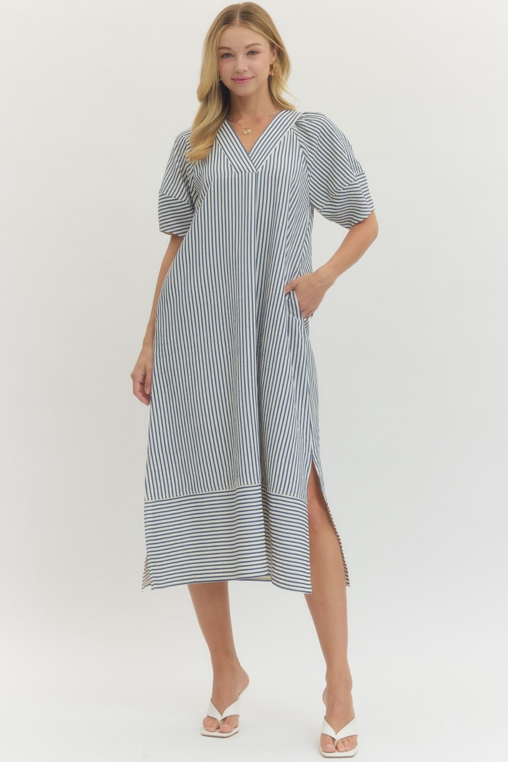 Stripe Seersucker Midi Dress
