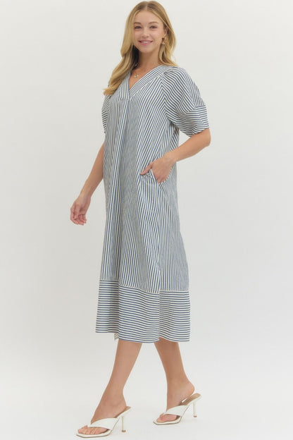 Stripe Seersucker Midi Dress