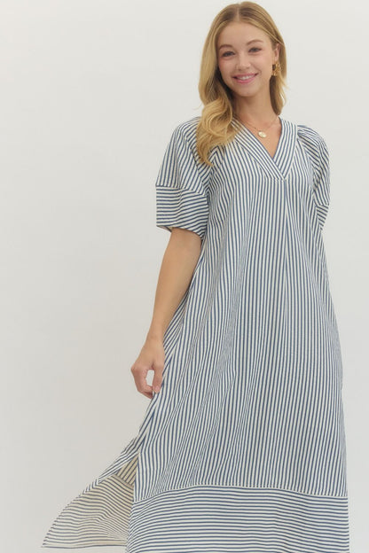 Stripe Seersucker Midi Dress