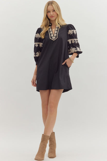 Embroidered Sleeve Mini Dress