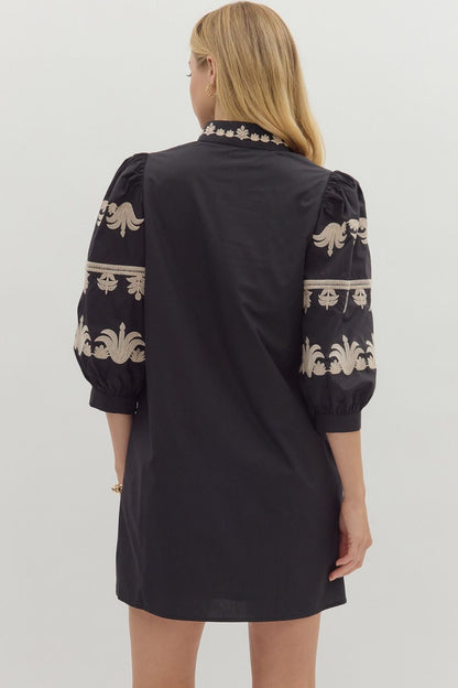Embroidered Sleeve Mini Dress