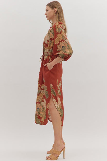 Floral Button Midi Dress