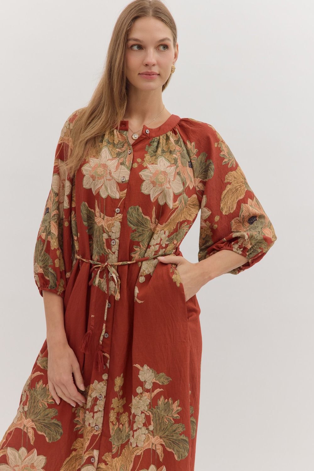 Floral Button Midi Dress