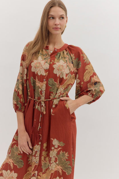 Floral Button Midi Dress