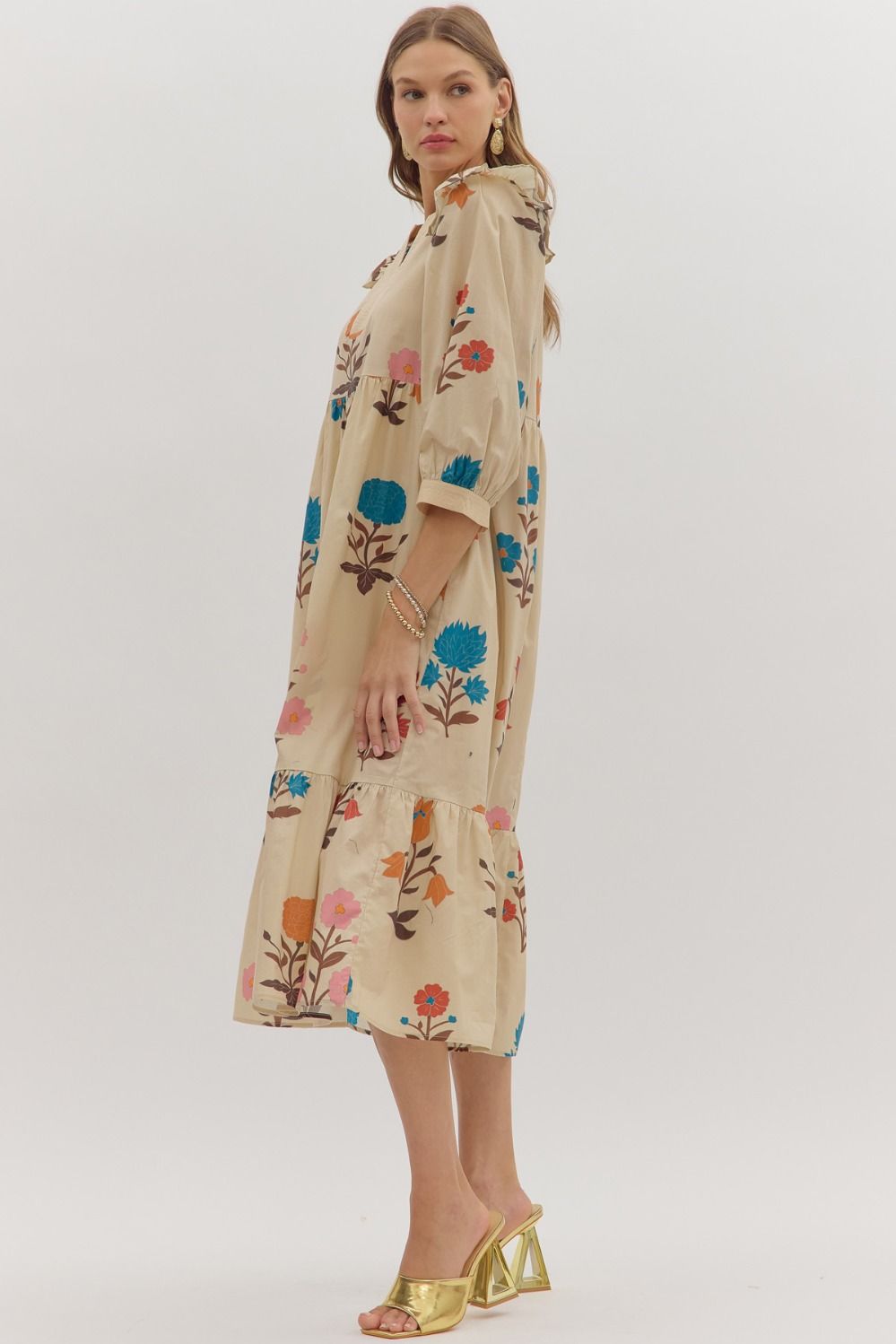 Flower Print Midi Ruffle Dress