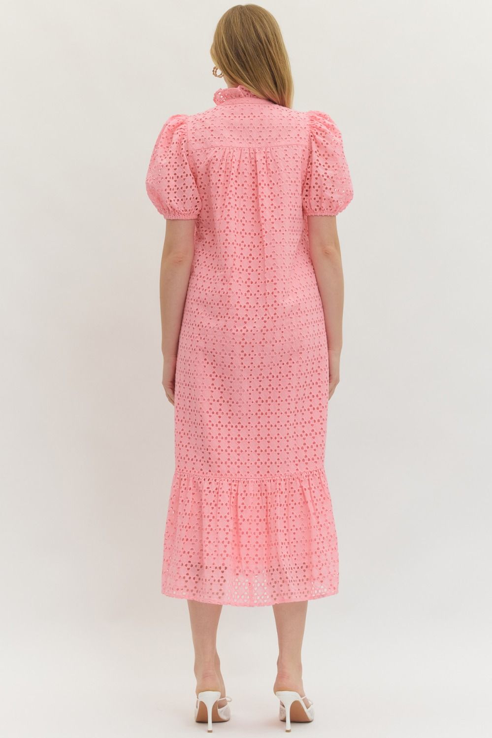 Eyelet Mock Neck Midi Dress