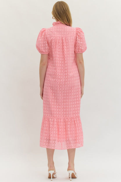 Eyelet Mock Neck Midi Dress