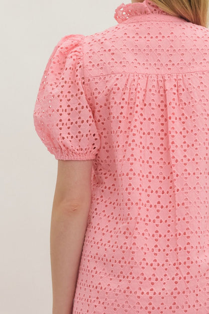 Eyelet Mock Neck Midi Dress