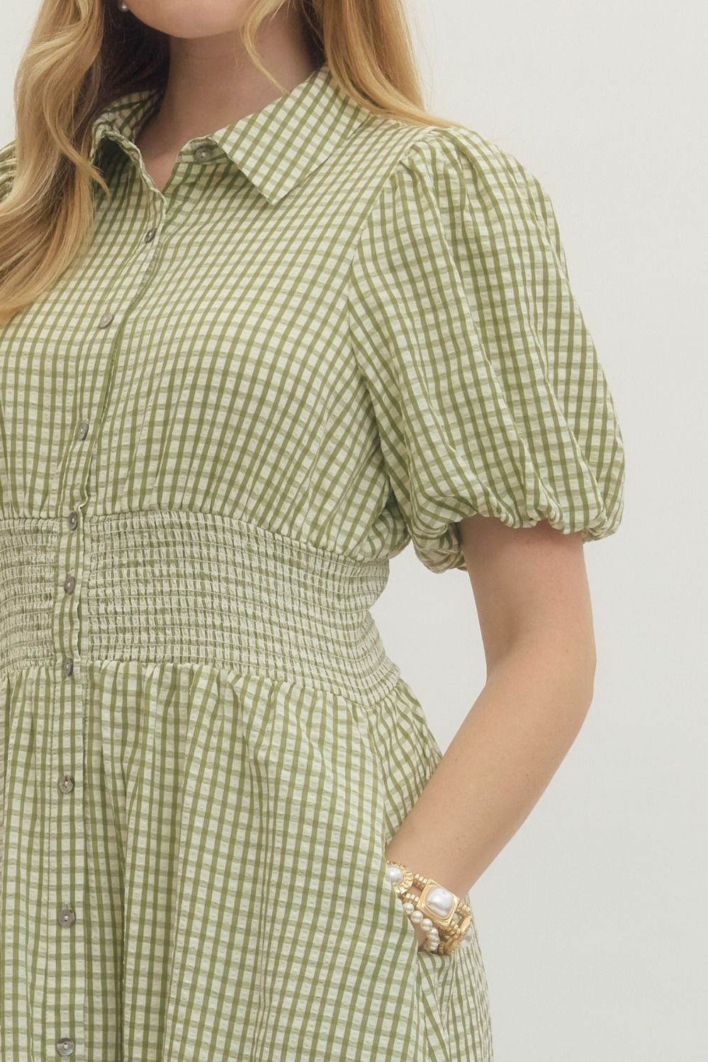 Gingham Puff Sleeve Midi Dress
