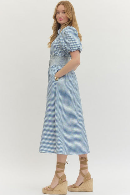 Gingham Puff Sleeve Midi Dress
