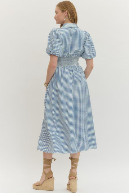 Gingham Puff Sleeve Midi Dress