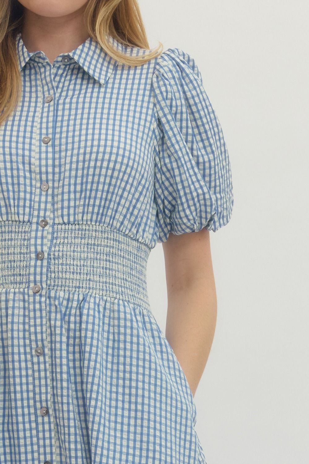 Gingham Puff Sleeve Midi Dress