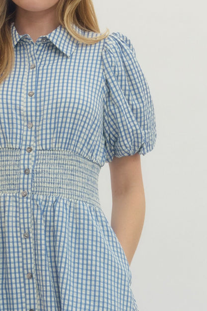 Gingham Puff Sleeve Midi Dress