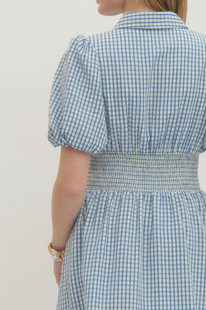 Gingham Puff Sleeve Midi Dress
