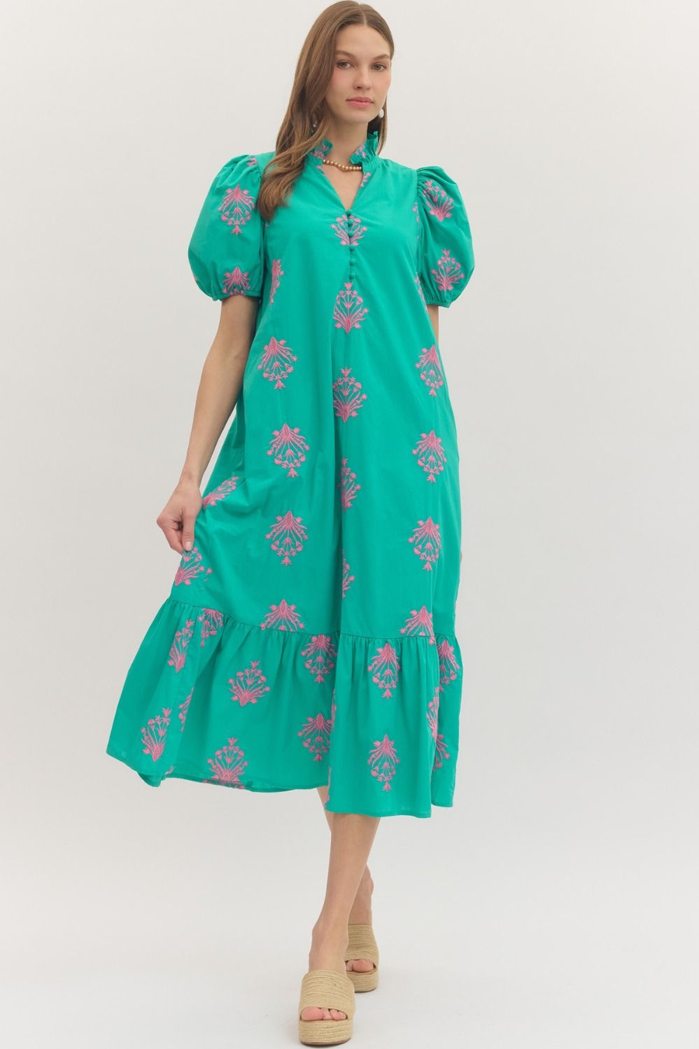 Botanical Button Midi Dress