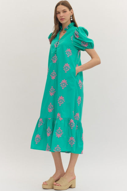 Botanical Button Midi Dress
