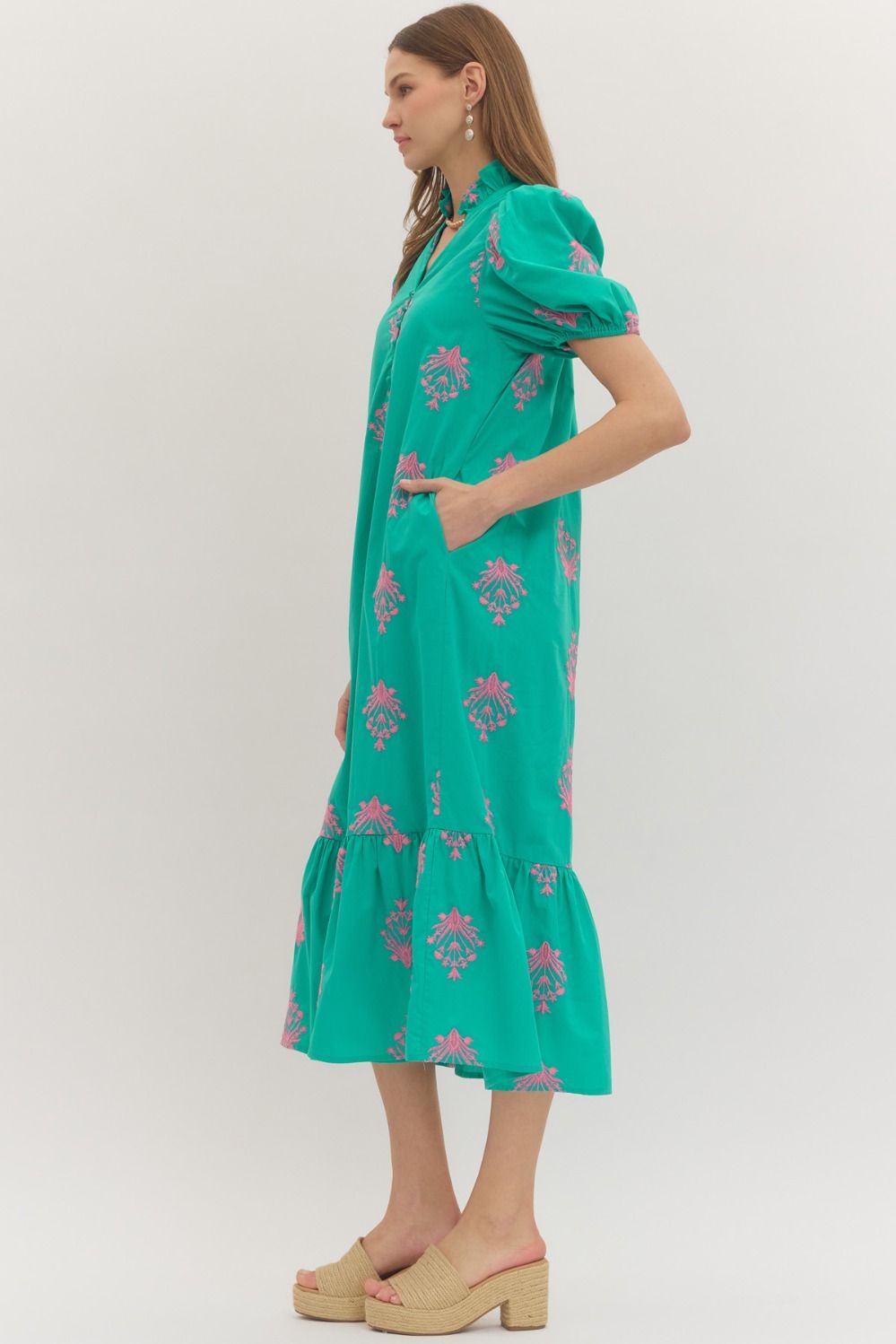 Botanical Button Midi Dress