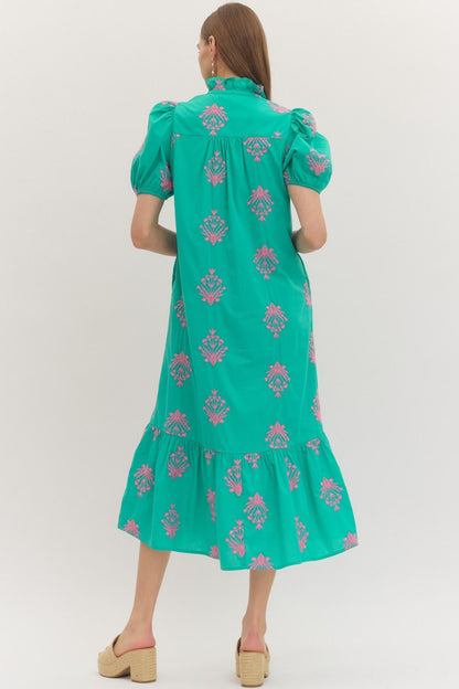 Botanical Button Midi Dress