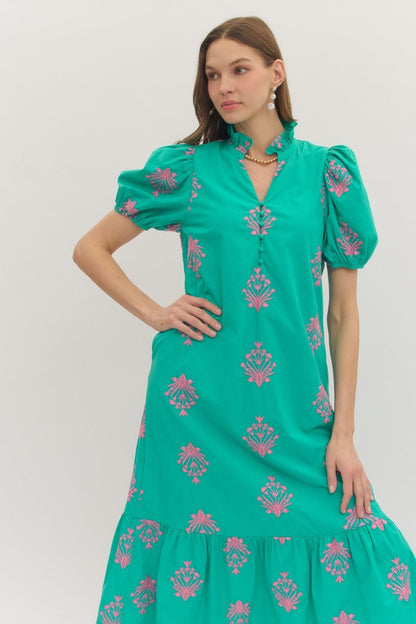 Botanical Button Midi Dress