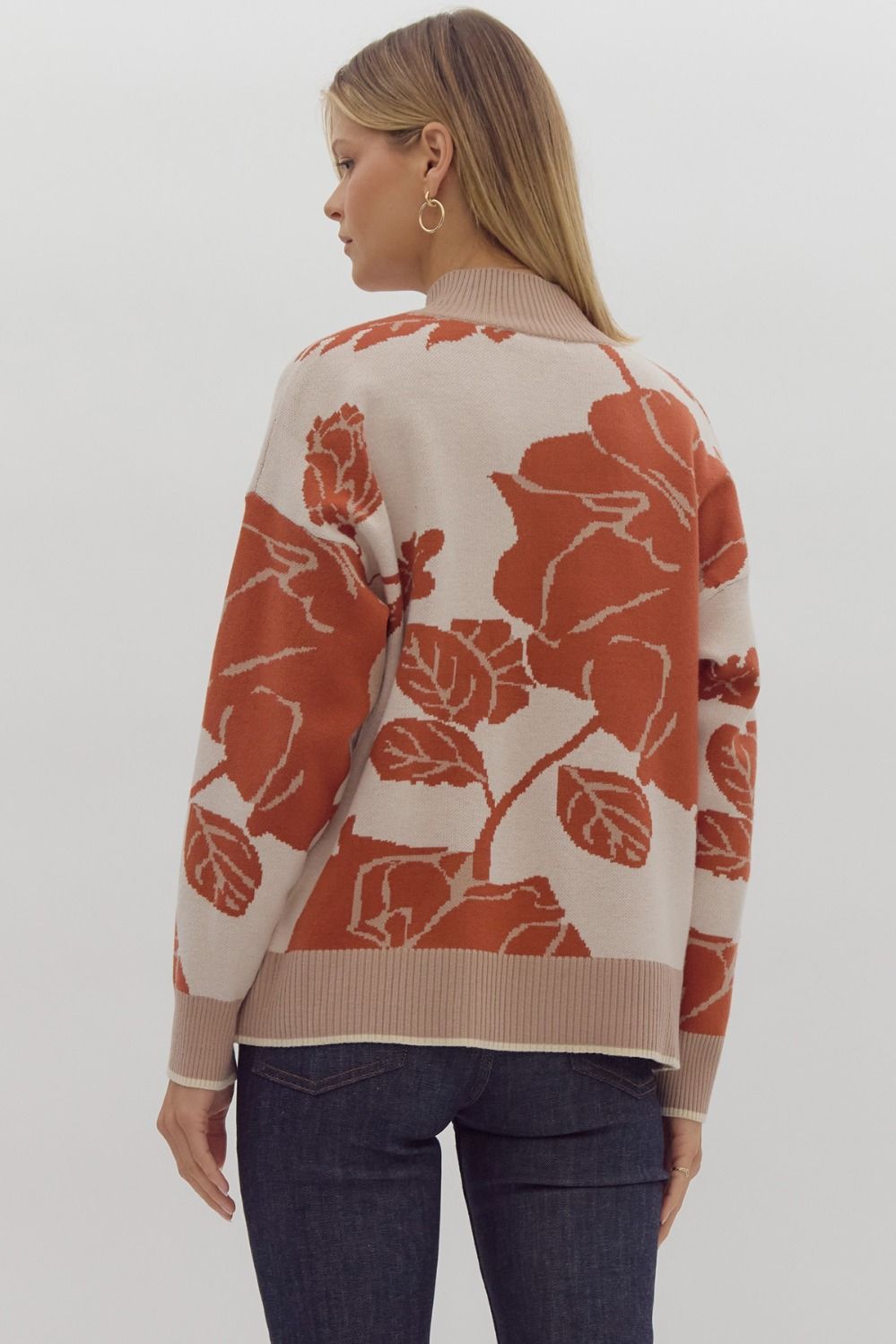 Quarter Zip Printed Sweater