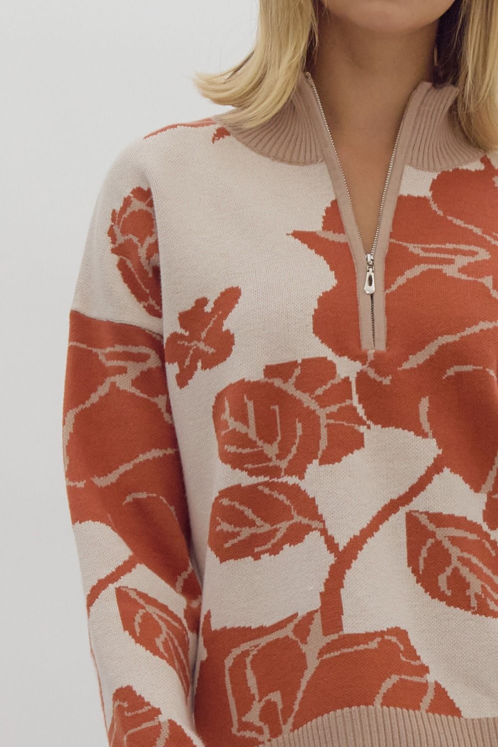 Quarter Zip Printed Sweater