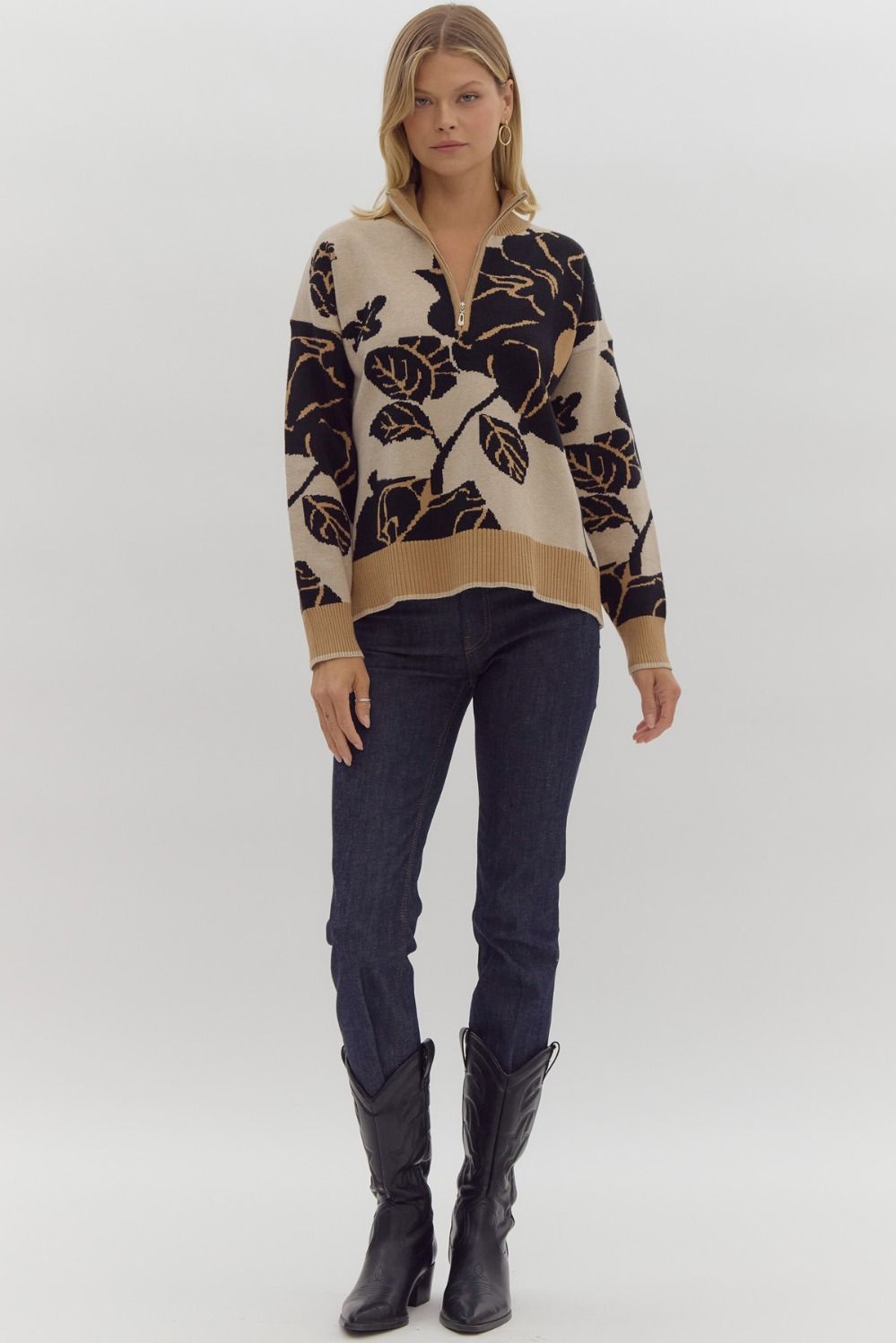 Quarter Zip Printed Sweater