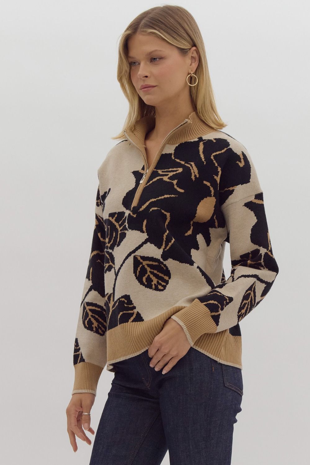 Quarter Zip Printed Sweater