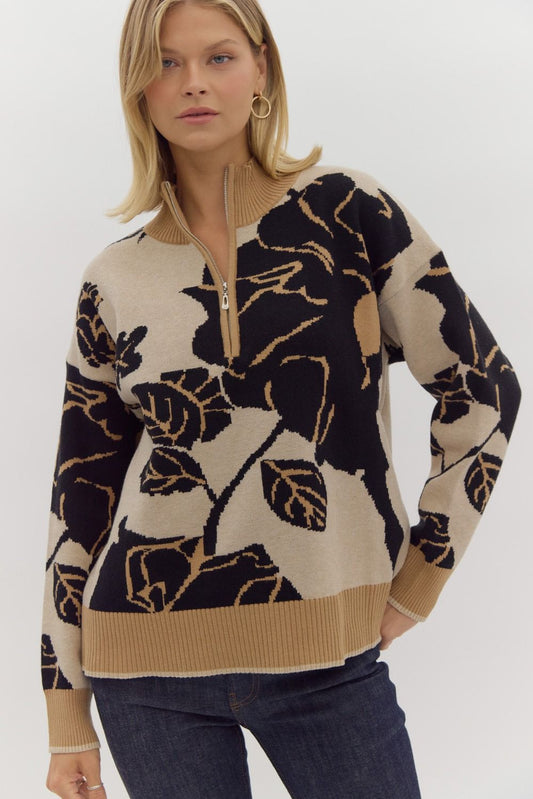 Quarter Zip Printed Sweater