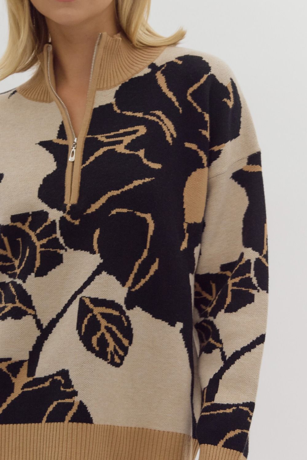 Quarter Zip Printed Sweater