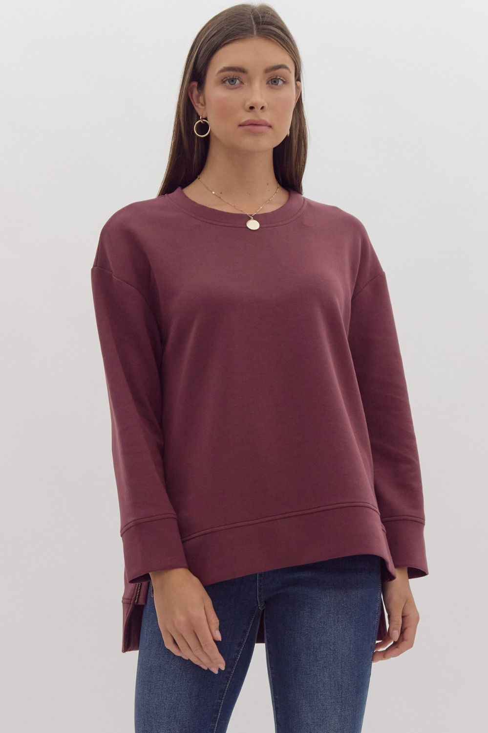 Round Neck Zipper Hem Pullover