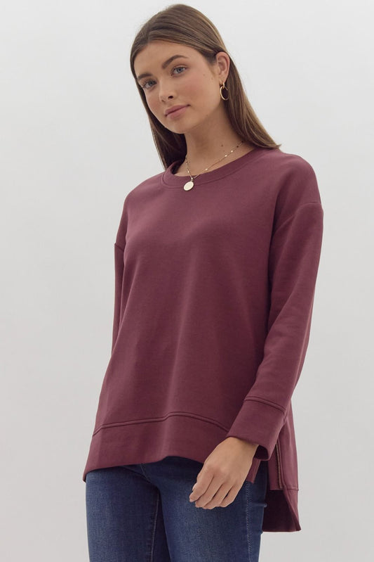 Round Neck Zipper Hem Pullover