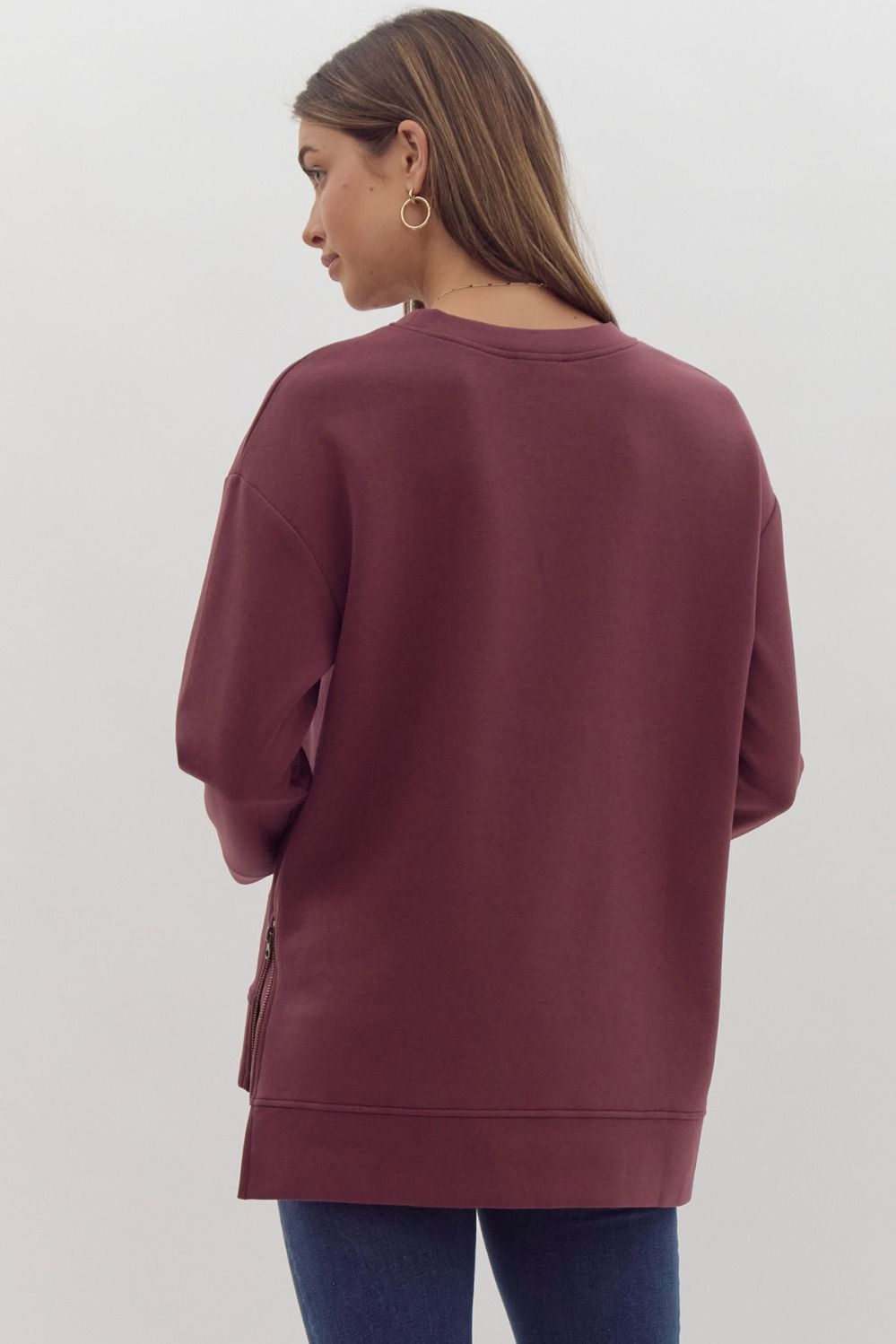 Round Neck Zipper Hem Pullover