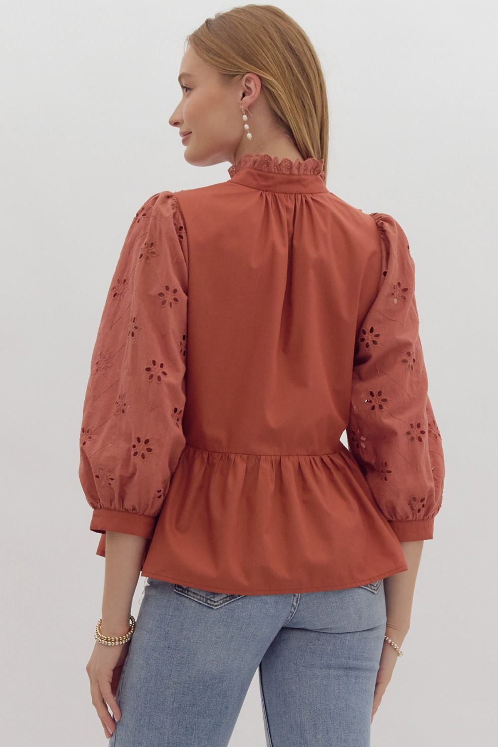 Eyelet Lace Ruffle Button Up