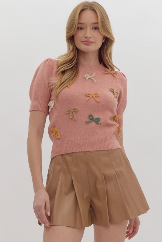 Bow Appliqué Knit Sweater