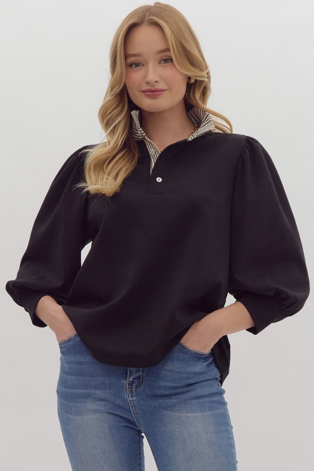 Ruffle Neck Popover Top