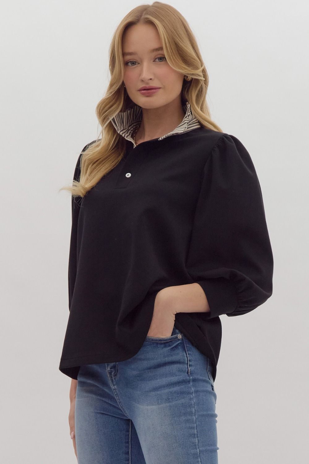 Ruffle Neck Popover Top