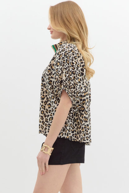Leopard Print High Neck Top