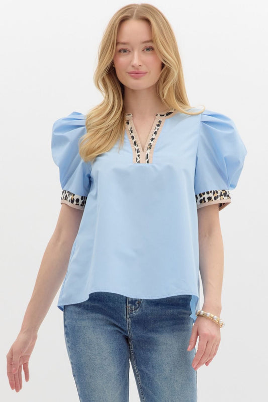 Leopard Detail Puff Sleeve Top