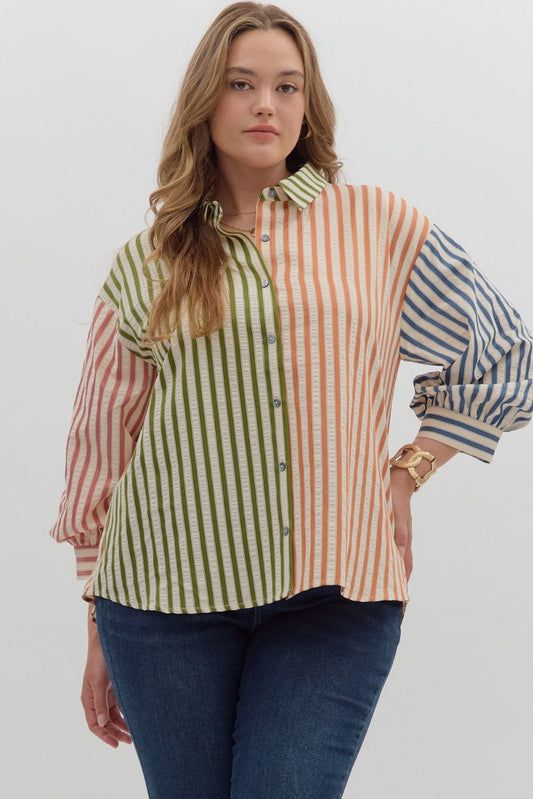 Colorblock Stripe Buttondown