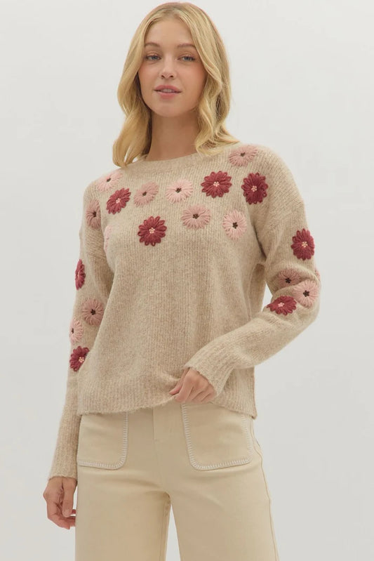 Embroidered Flower Sweater