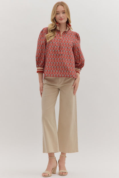 Botanical Half-Zip Blouse