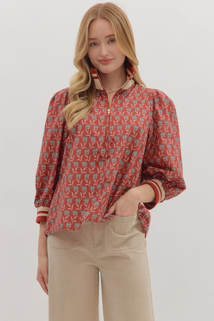 Botanical Half-Zip Blouse