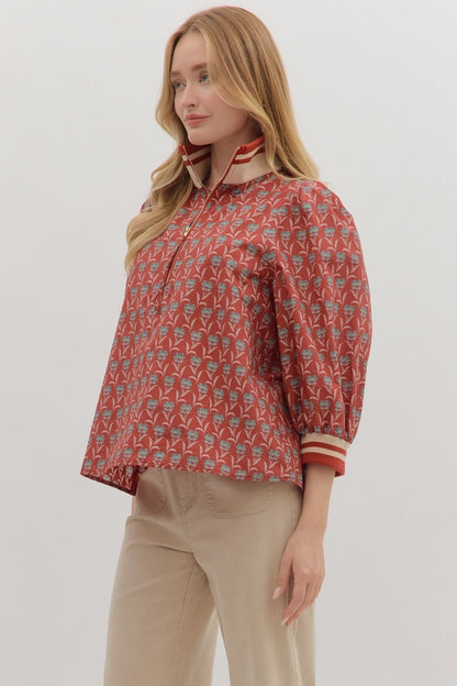 Botanical Half-Zip Blouse