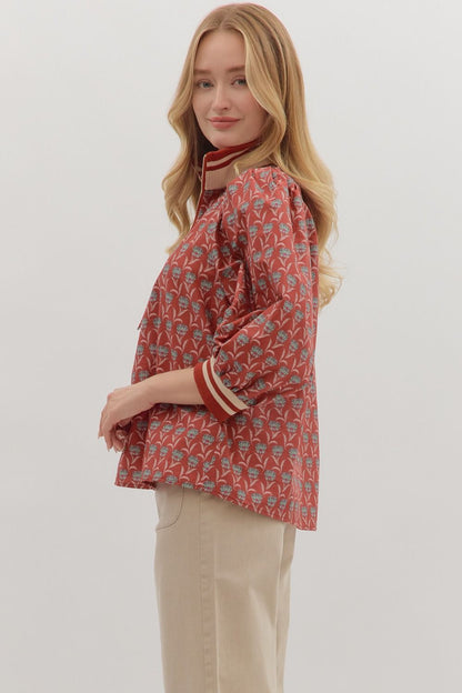 Botanical Half-Zip Blouse