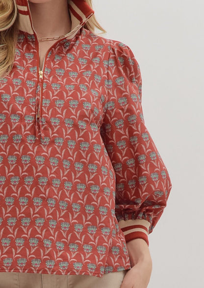 Botanical Half-Zip Blouse